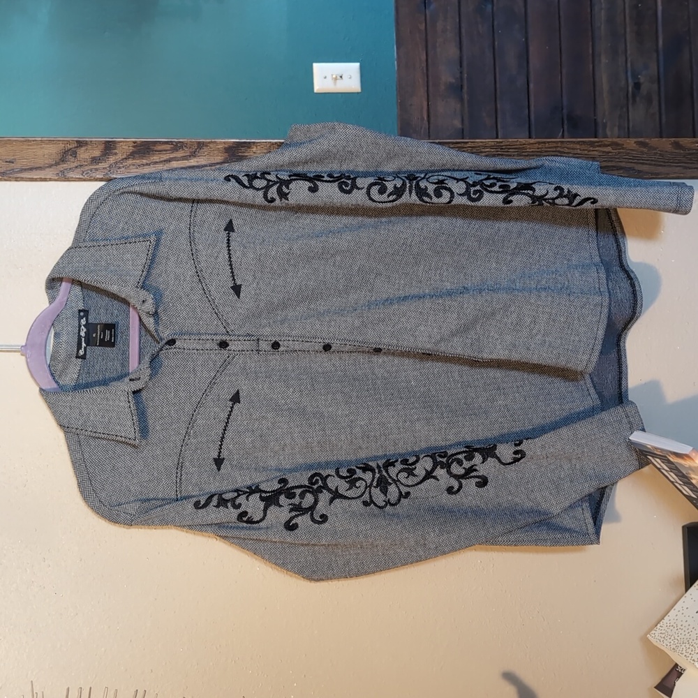 Cowgirl Tuff Gray Button Down Shirt with Black Accents